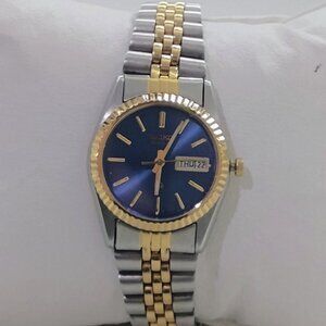 Ladies Seiko  Two-Tone Day/Date Watch with Rare Blue Dial  New Battery